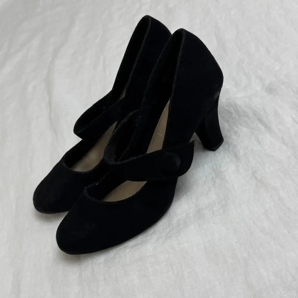 Vintage Y2K Black Faux Leather American Eagle Mary Jane Chunky Heels Size 7.5